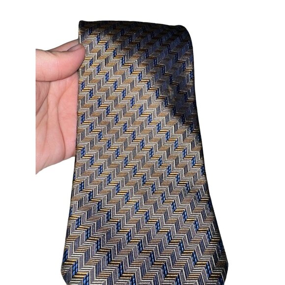 Giorgio Redaelli Mens 100% Silk Tie Made In Italy Blue Yellow - Picture 2 of 7